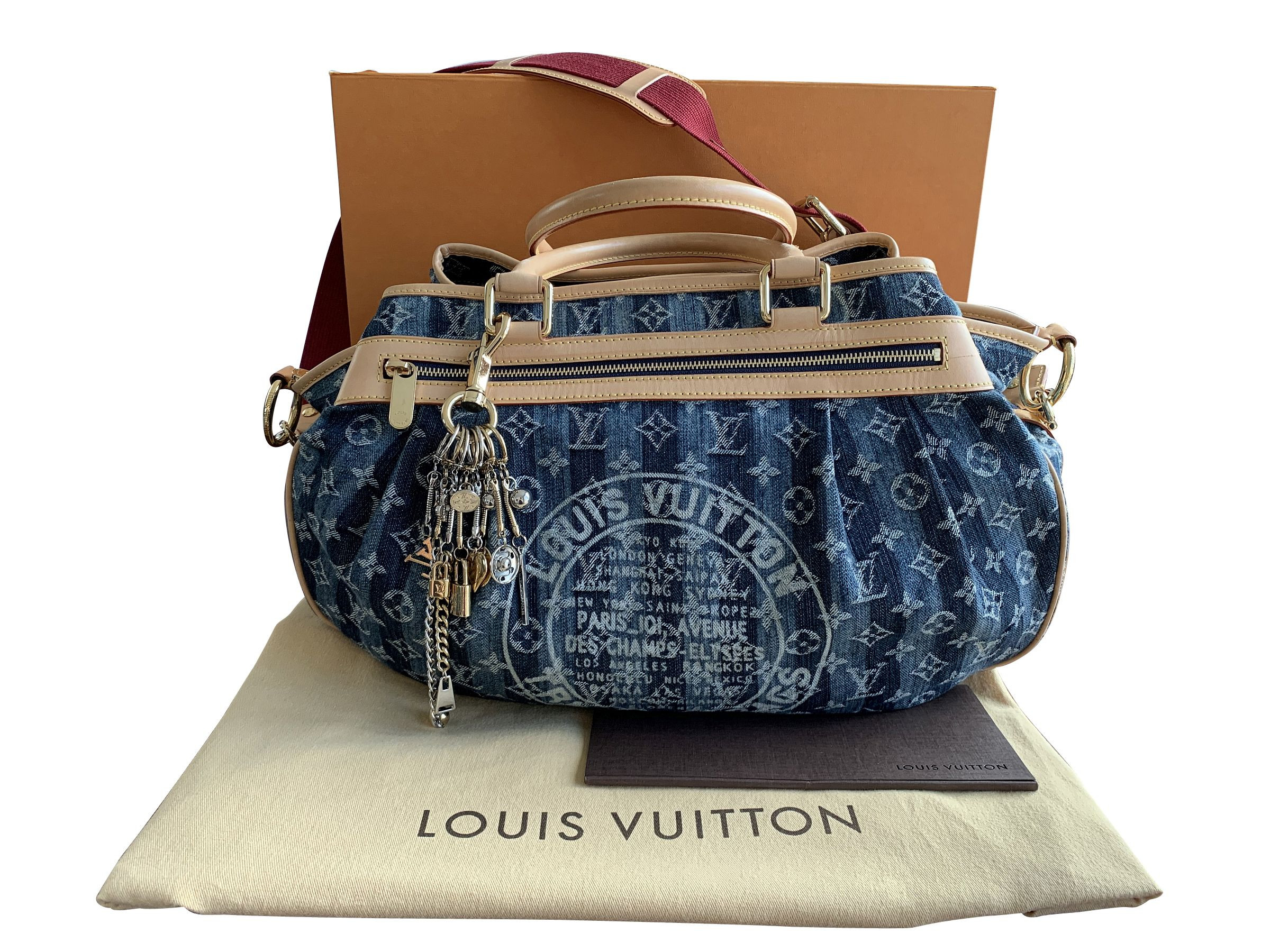 Seltene Louis Vuitton Tasche Schultertasche Cabas Raye Denim * TOP